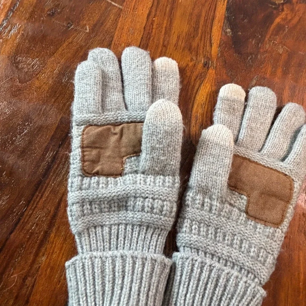 Senpuki Womens Gray Fleece Lined Beanie Headband and Touchscreen Gloves Set